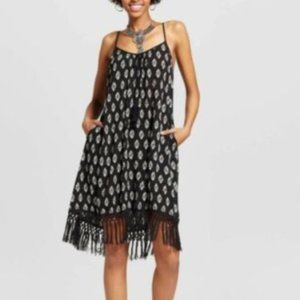 NWOT Xhilaration Fringe Black White Boho Tassel Pattern Dress Size Small